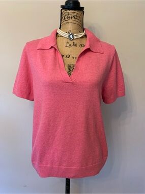 J CREW ladies cotton blend pink rose polo short sleeve sweater, size medium NWT